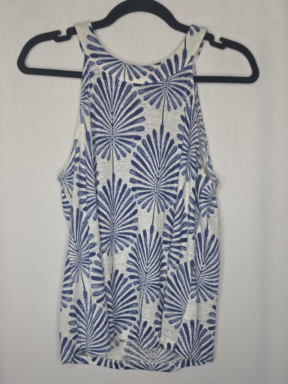 Joie 100% Linen Tropical Palm Print Tank Top Medium Blue White Resort